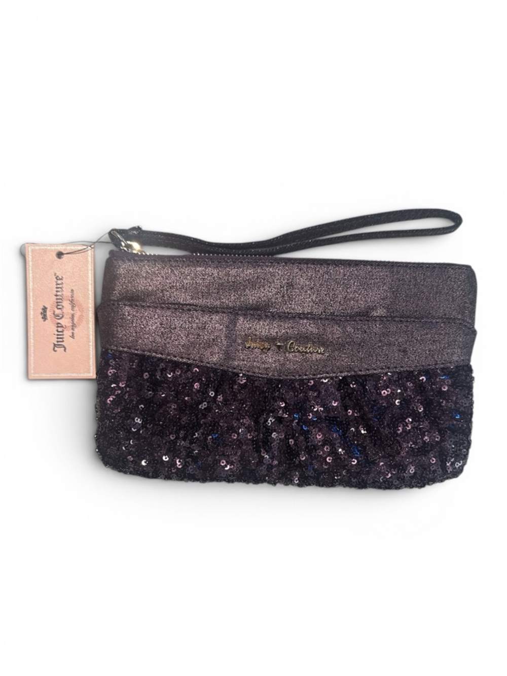 Juicy Couture Dark Purple Denim Sequin Wristlet Clutch